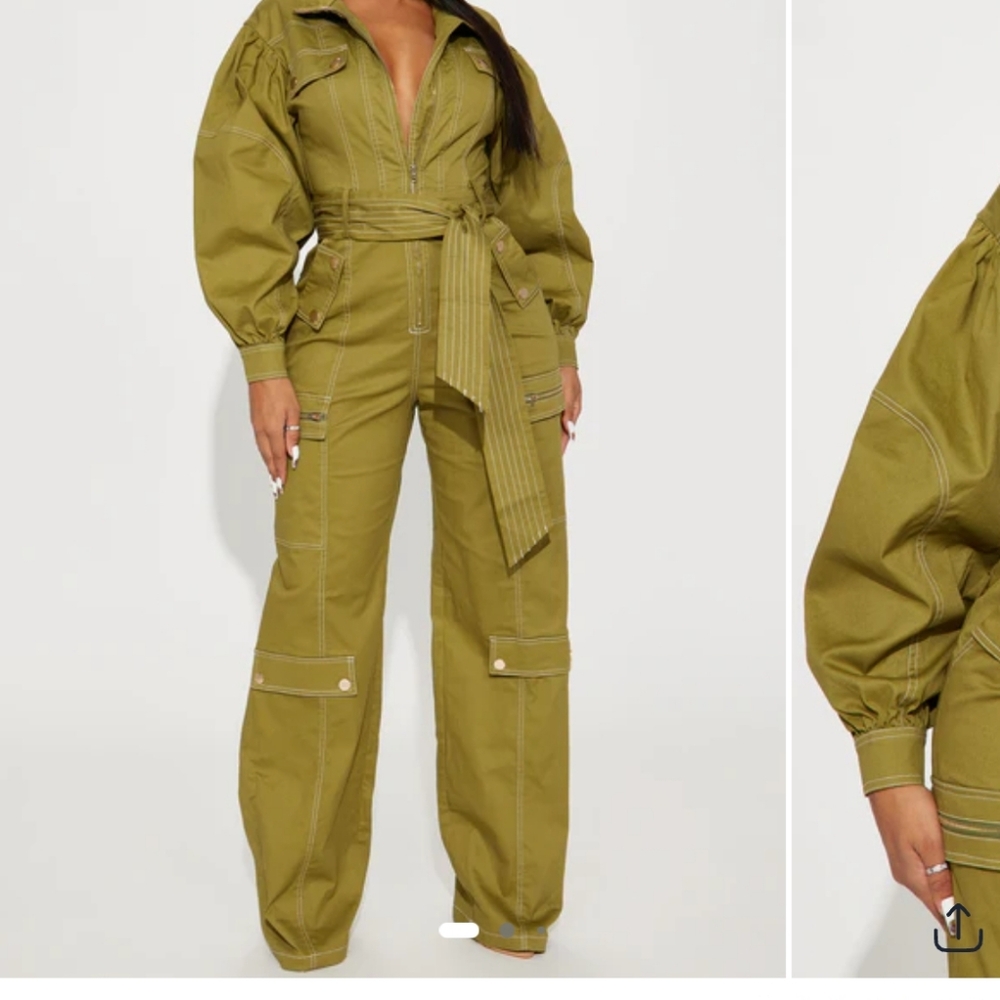 Fashion Nova Green Utility Jumpsuit